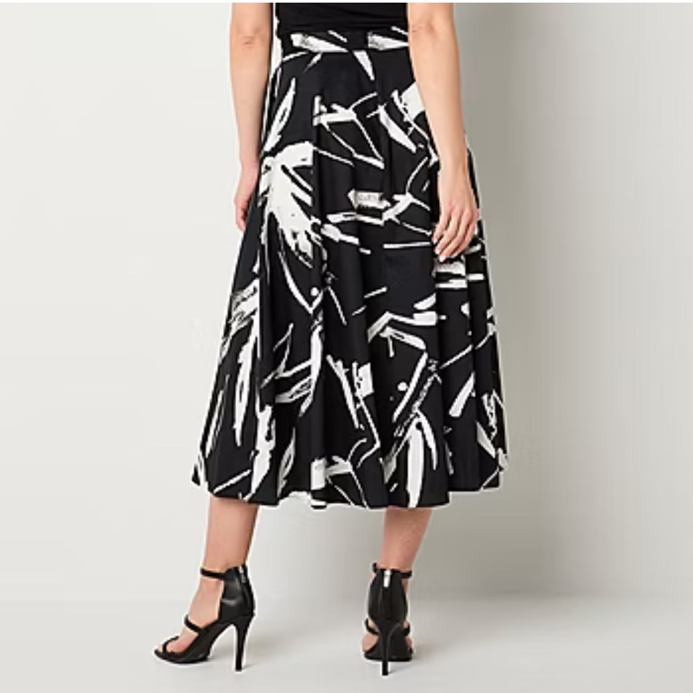 Worthington Womens Mid Rise Long Flared Skirt Sz 18 Black White